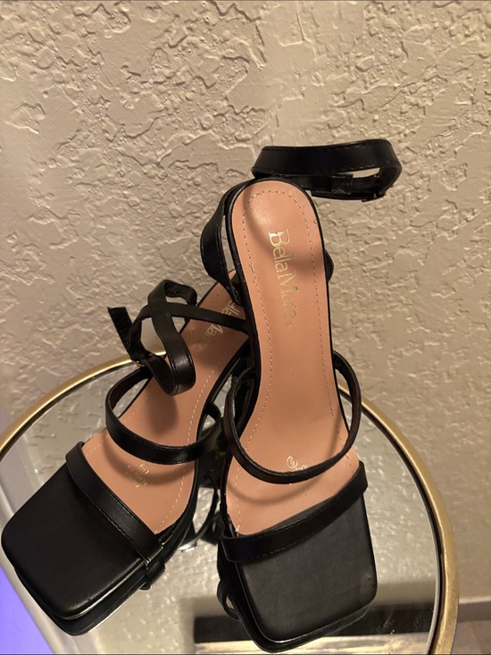 Bella Marie Shoes - Bella Marie Black Strappy Square Toe Heels